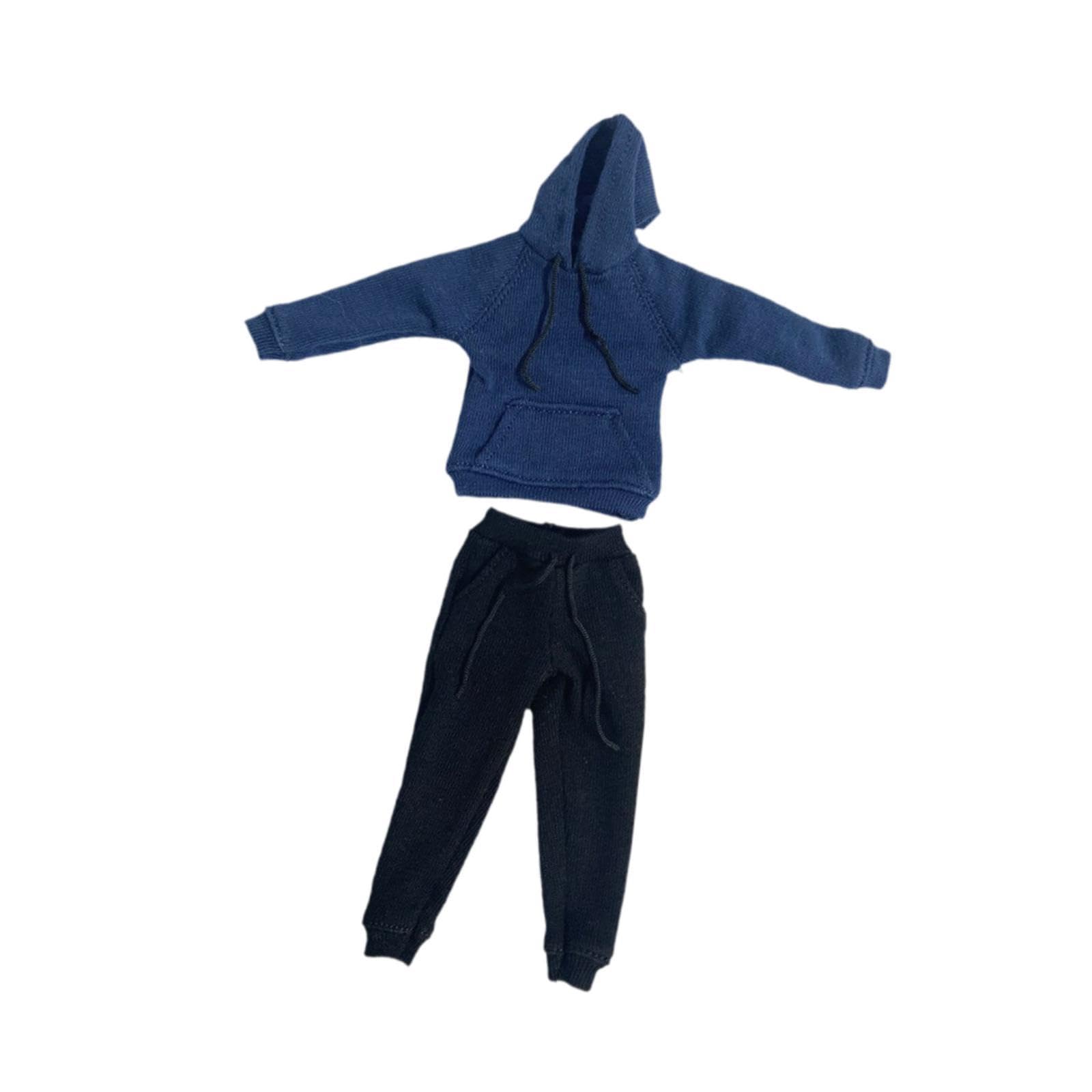 HGZLQKD 1/12 Scale, Action Figure Clothes, Hoodie Pants, Durability, Figure Clothes, Dress up, Easy to Wear, Sweatshirt, Sweatpants, Dark Blue Black