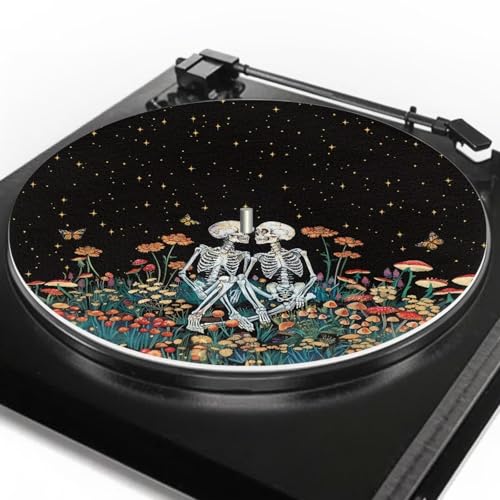 GLENLCWE Couple Skeleton Skull Flower Turntable Slipmat 12 Inch Turntable Mat Anti-Static for Vinyl Record Felt Pad Accessories