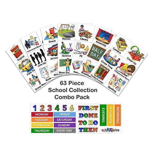 SchKIDules 63 Pc School Collection Combo Pack for Visual Schedules, Kids Calendars and Behavior Charts: 42 School Themed-Activity Magnets Plus 19 Headings Magnets (2nd Ed)