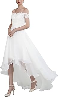 High Low Wedding Dresses for Bride Off The Shoulder Tulle A Line Long La...