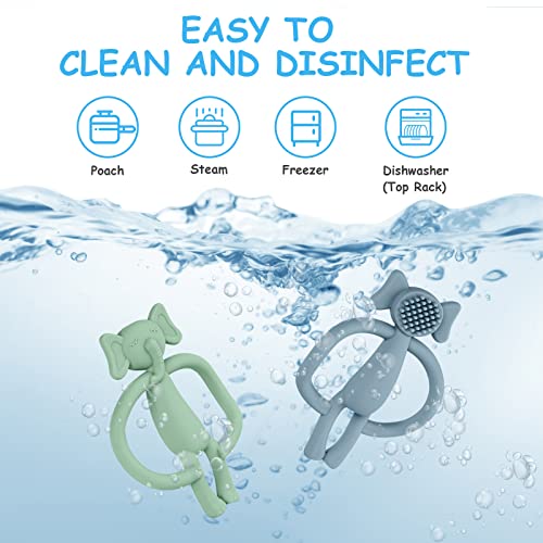 Vicloon Baby Beißspielzeug, 2 Stück Elefant Zahnungshilfe, Beißring aus Silikon BPA-frei,wundes Zahnfleisch zu stimulieren und zu massieren,ab 3 Monaten-grau+grün – Bild 8