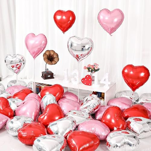 TaoQ C 36 pezzo palloncini in foil a forma di cuore, 46cm rosso&rosa&argento palloncini in foglio di cuore Palloncini Mylar a forma di cuore per San Valentino Compleanno Fidanzamento Festa di nozze