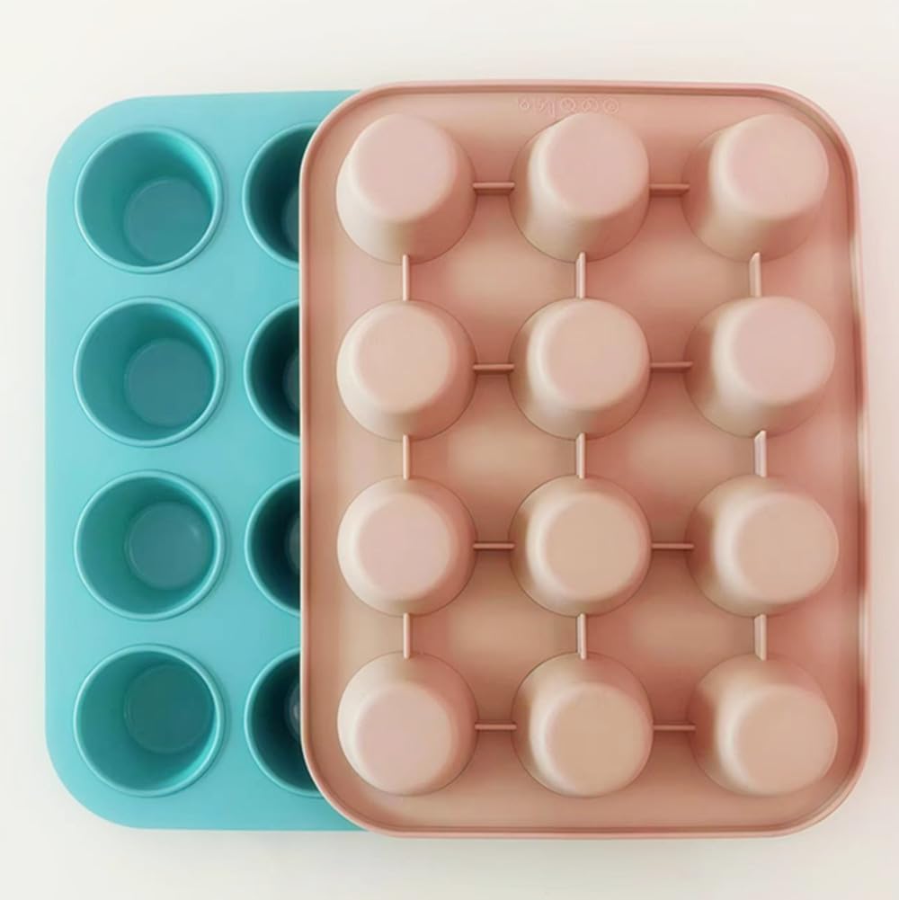 Silicone Muffin Baking Pan and Cupcake Tray 12 Cups - Nonstick Cake Molds/Tin, Silicon Bakeware, BPA Free,2-Packs