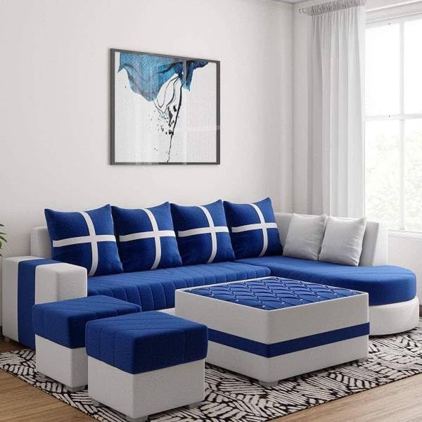 WESTIDO HomesDalton RHS L Shape 8 Seater Sofa Set with Centre Table and 2 Puffy Right Side Fabric 3 + 2 + 2 + 1 Sofa Set Blue DIY Do-It-Yourself (1742)-image-25