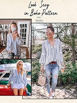 ZXZY blusa feminina de manga comprida e gola V, estampa floral