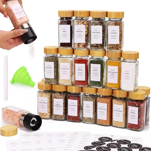 Spice Jars - 24 Pcs, Spice Jars with Labels, Glass
