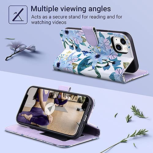 ULAK Compatible with iPhone 13 Wallet Case for Women, Premium PU Leather Flip Cover with Card Holder and Kickstand Feature Protective Phone Case Designed for iPhone 13 6.1 Inch, Blossom by ULAK - Image 3
