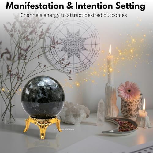 Image of Certified Larvikite Crystal Ball for Meditation - Premium Crystal Vastu Items for Home and Feng Shui Items for Good Luck - Ideal for Pooja Supplies and Spiritual Practices (2 inch Inch)