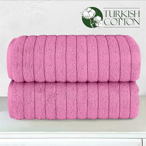 Image of Elegant Comfort 100% Turkish Cotton Corduroy Ribbed Luxury Soft 2 Pack Bath Towels 27 x 54 Inch - Ultra Plush, Absorbent, Quick Dry, Hotel Spa Quality Towels for Bathroom Essentials, Light Pink