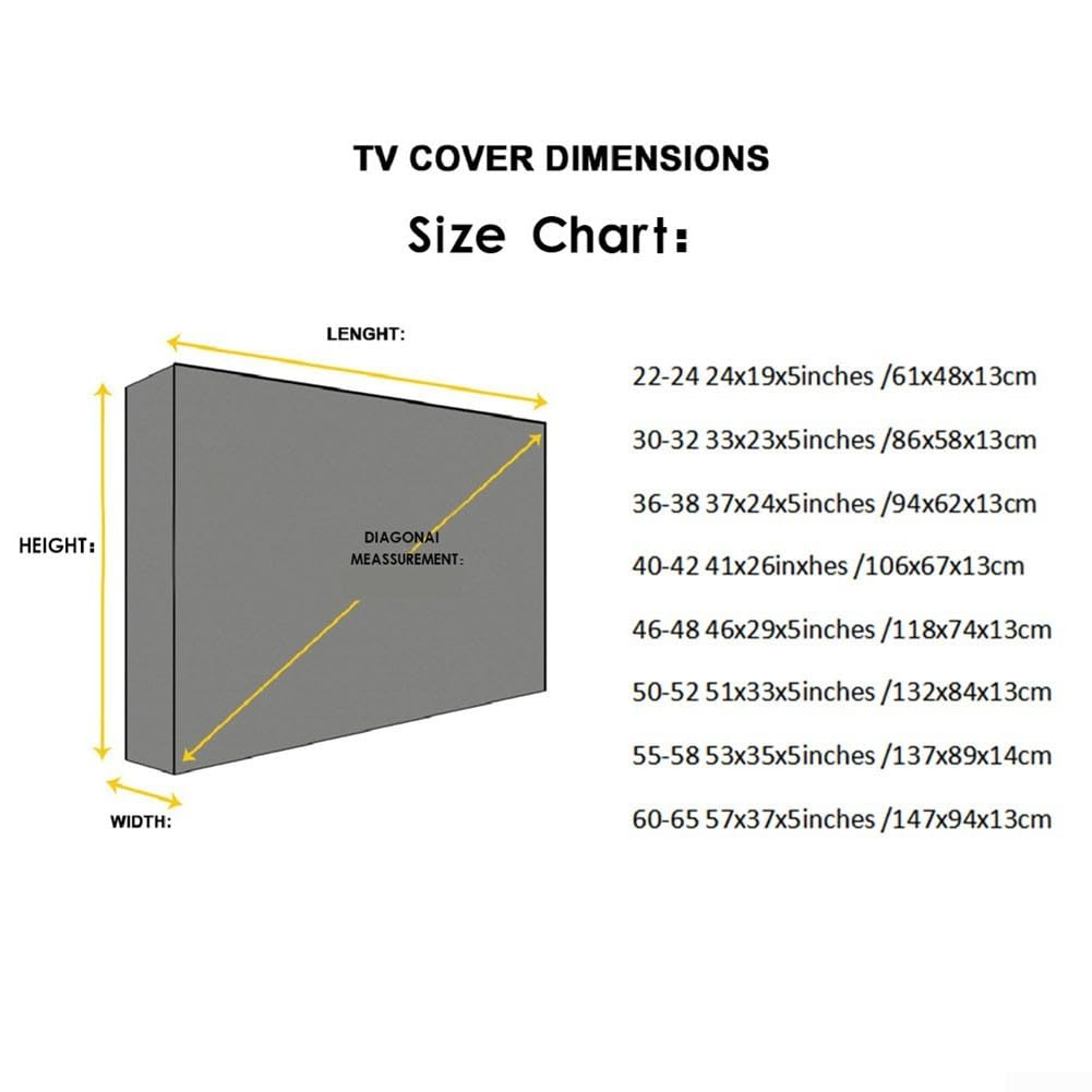 Copertura per televisore da esterno, in tessuto Oxford 600D, impermeabile, protezione antipolvere con tasca per telecomando, per schermo TV da 22 a 65 pollici, protezione per tutte le condizioni