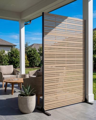 72″ Metal Outdoor Privacy Screen Freestanding, Louvered Faux Wood