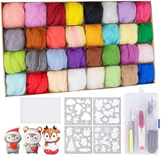Anstore Felting Wool, Needle Felting Starter Kit Including 32 Colours 5g Roving Wool,Wool Painting Kit and Needle Felting Tools for Hand Spinning DIY Craft Projects Beginners