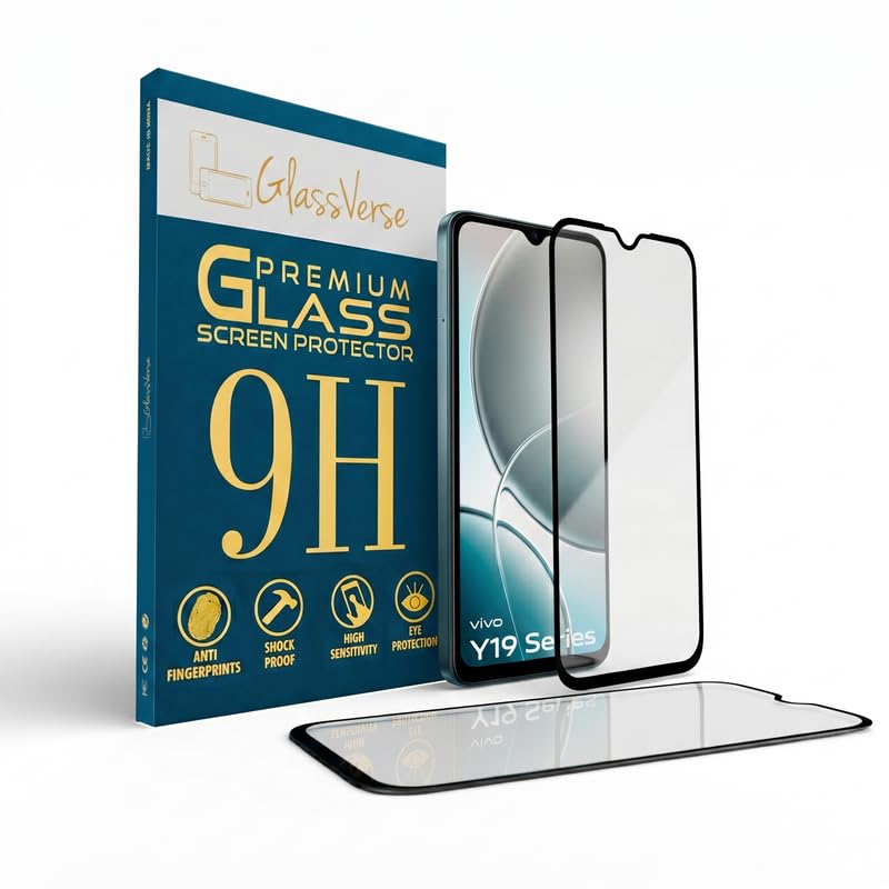 Image of GlassVerse PureView Tempered Glass for Vivo Y19e | Crystal Clear, 9H Hardness Screen Protector, Edge to Edge, Case Friendly, Hassle-less Installation Kit Included. (Pack of 1)