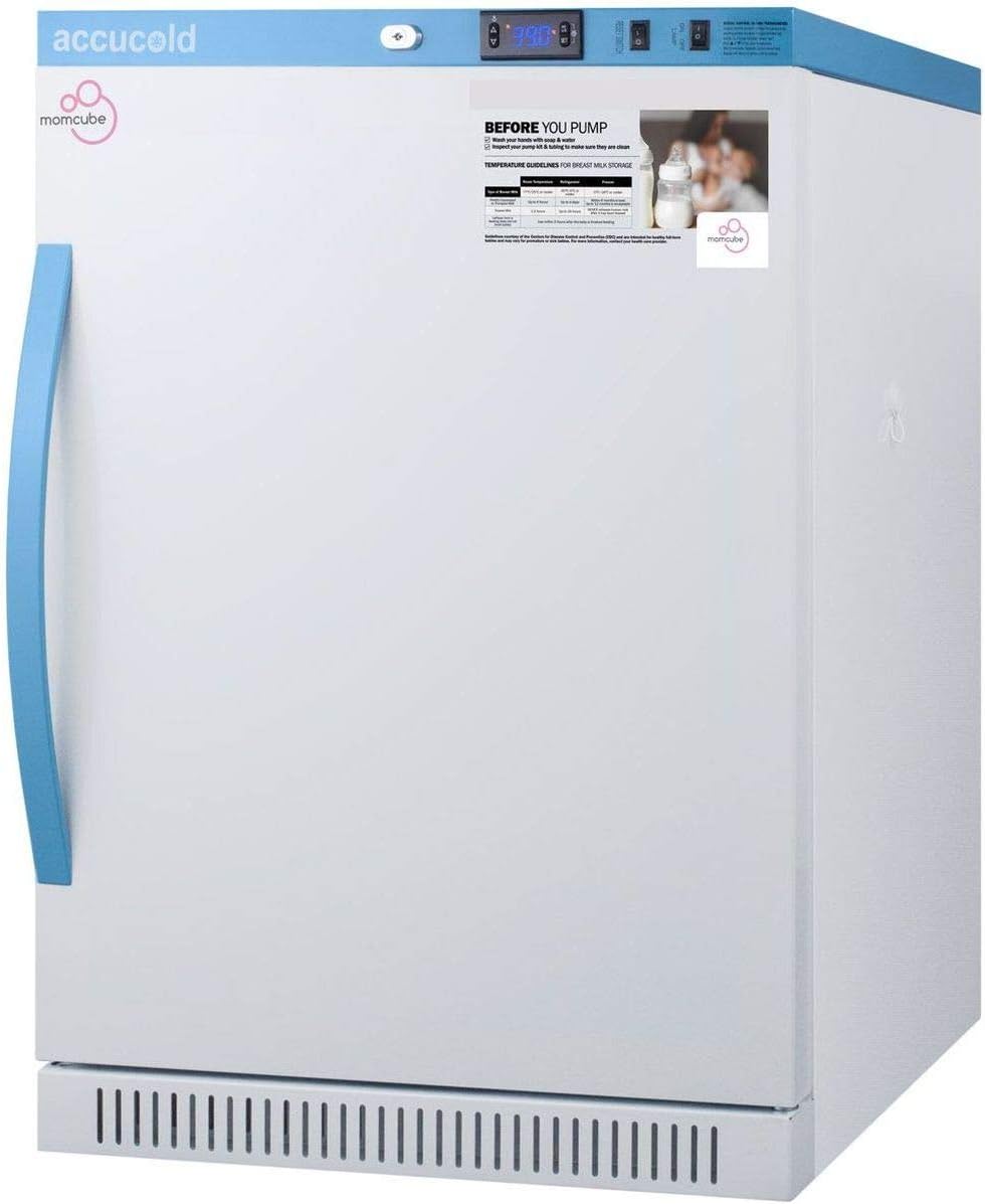 Accucold MLRS6MCLK 24" MOMCUBE Breast Milk Refrigerator with 6 cu. ft. Capacity 2 Lockers Door Alarm LED Interior Lighting and Door Lock in White
