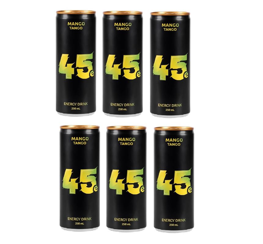45e Energy Drink 250 ML Each | Energizing Beverage With Caffeine & Vitamins | 45e Mango Tango a Refreshing Energy Boost Drink | Tasty & Healthy, (Pack Of 6) (Mango Tango)