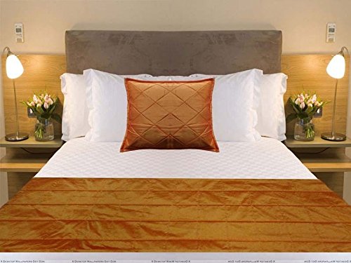 Quilted Bed Runner - Orange Bed Scarf Long Side Runner Throw King/Queen/Twin Size With Decorative Cushion Cover Polyester 20" Wide X 102" Long (50 Cm X 300 Cm) #TOP15