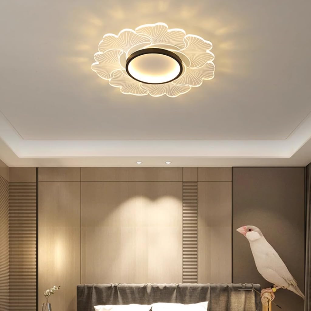 Wohnzimmerlampe LED Deckenleuchte Moderne Dimmbare Deckenlampe Mit Fernbedienung 3000K-6000K Florales Design Dekorative Acryl Schirm Kronleuchter Schlafzimmer Kinderzimmer Beleuchtung(Gold,52cm(28w))