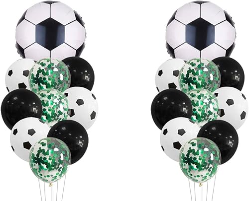 Miniatura 7 de Decoraciones de fiesta de cumpleaños de fútbol para niños y niñas, temática de bola de 15 años, globo de números de decoración de globos verdes de