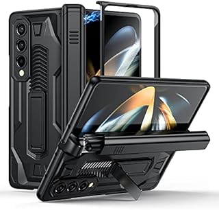 Lanhiem for Samsung Galaxy Z Fold 4 Case Built-in Screen Protector, Full Body Hinge Protection Shockproof Cover with Pull-out S Pen Slot & Kickstand, Black
