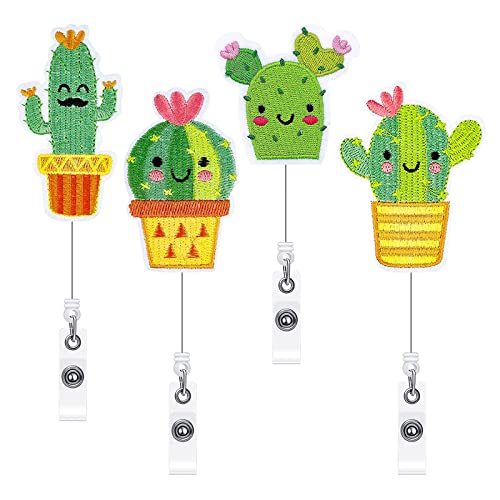 4 soportes para tarjetas de identificación de cactus, soporte para tarjetas de identificación con clip, soporte retráctil para tarjetas de identificación con clip de cocodrilo giratorio de 360 grados Cover