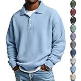 Mens Long Sleeve Polo Shirts with Collar Big and Tall Waffle Shirt Thermal Business Casual Work Shirts with Pockets Longsleeve Plus Size Loose Quick Dry Muscle Shirt Long Sleeve Tshirt Light Blue 2XL