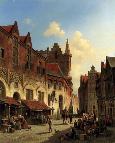 Tableau Jacques Carabain marché animé, impression sur toile pour décoration murale 60x90cm