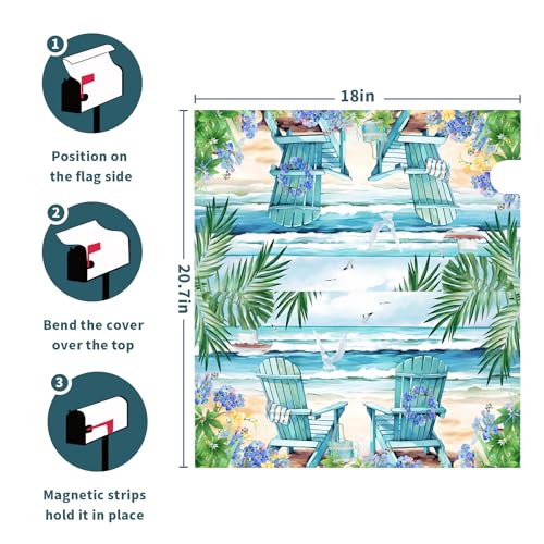 Image of Kawani Summer Nautical Mailbox Cover Magnetic Beach Life and Palm Leaf Standard Size 18 X 21 Flowers Ocean Holiday Wrap Post Letter Box Decorative for Home Outdoor Garden