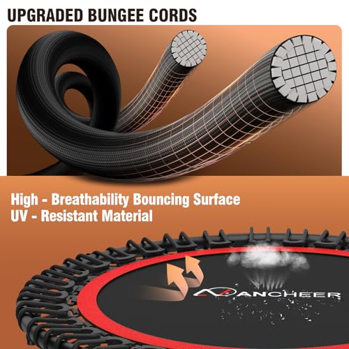 Image of ANCHEER Fitness Trampoline,40 inch /48 inch Bungee Rebounder with Adjustable Handle | 450-550 LBS Capacity /Waterproof & UV-Resistant Materials Indoor & Outdoor Use /Low-Noise Bungee System /Home Cardio Workout