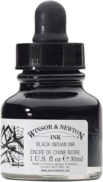 Winsor & Newton 1011030 Drawing Inks - tusz kreślarski dla kaligrafów, ilustratorów, grafików, artystów - wodoodporne kolory, doskonała przejrzystość, butelka 30ml - Black