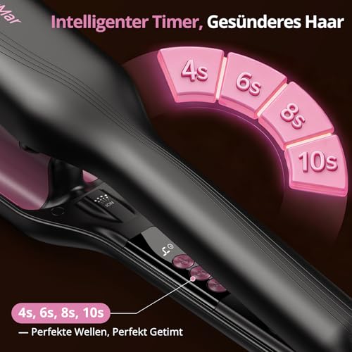 CrazyMar 25mm Welleneisen für Haare, Beach Waves Lockenstab Geeignet für Anfänger, Welleneisen Große Wellen Sofortiges mit 9 Temperaturen LED-Anzeige, Anti-Verbrennung, für Alle Haartypen