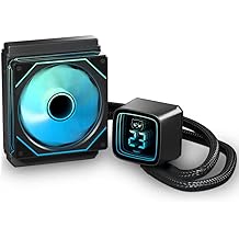 120MM CPU Liquid Cooler with Digital Display Pump,AIO CPU Water Cooler,120mm ARGB PWM Fans,28 Led Besds,LGA 1700/1200/115X/1366/775&AM5/AM4