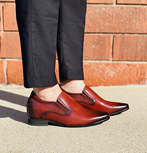 Image of CALTO Men's Invisible Height Increasing Elevator Shoes - Brown Leather Slip-on Formal Dress Loafers- 3 Inches Taller - Y5531 - Size 10.5 D(M) US
