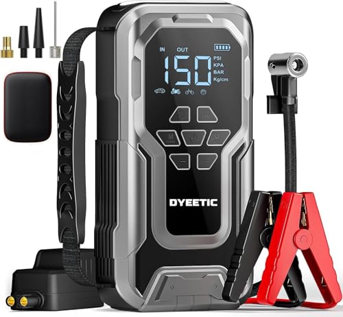 Dyeetic 7000A Car Jump Starter with Air Compressor,150PSI Car Battery Jump Starter with Tire Inflator,12V Pack Jump Box with Large Digital Display, 21800mAh Power Bank,Smart Jumper Cable