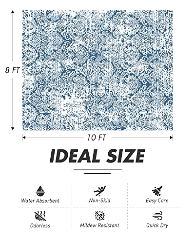 Distressed Boho Moroccan Area Rug 8X10 Blue Transitional Geometric Rug For Rugs For Bedroom Aesthetic Living Room Dining Room Home Office #TOP1