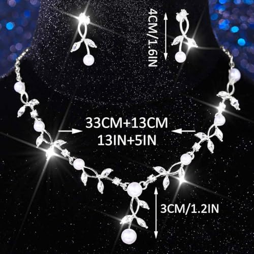 Unicra Pearl Wedding Jewelry Sets Silver Rhinestone Necklace Earrings Sets Prom Bridal Formal Jewelry for Women and Brides (Silver) by Unicra - Used condition - Image 7