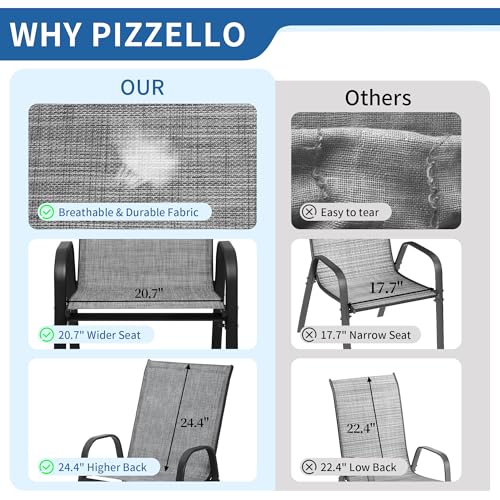 Image of PIZZELLO Patio Chairs Set of 4, Outdoor Stackable Dining Chairs for All Weather, Lightweight Textilene Outdoor Chair Sets with Armrests, 330Lbs Capacity, for Backyard Porch Poolside Garden (Grey)