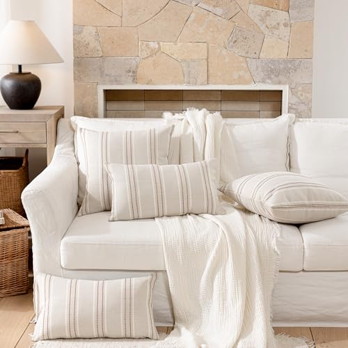 Image of Hckot Throw Pillow Covers 12x20 Set of 2 Camel Pillow Covers Farmhouse Decorative Pillows Textured Linen Square Cushion Covers for Sofa Couch Bed Living Room Decor(Camel)