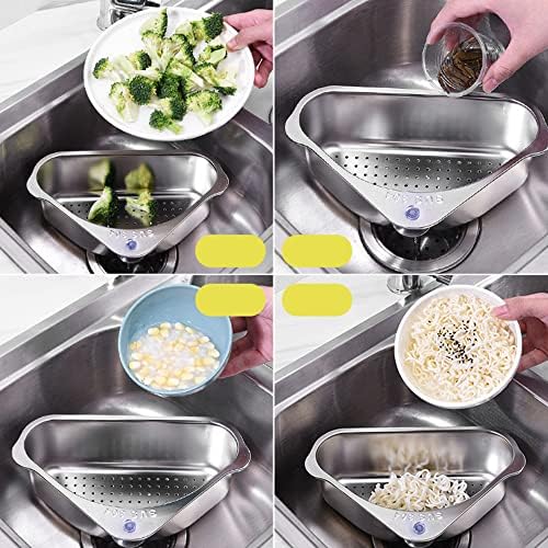 WYFCR Sink Strainers Basket, Sink Drain Shelf, Triangular Sink Strainer Basket Storage Rack Sucker, Kitchen Sink Corner Hanging Basket Shelf Sink Basket for Kitchen Bathroom