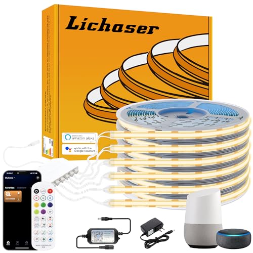 Lichaser Tira LED COB para Paneles Acústicos, 6 Rollos Luces LED WiFi Blanco Cálido Paralela y Compatible con Alexa, COB Tiras LED 12V para Iluminación de Panel Acustico, Vitrinas, Cocina (2M)