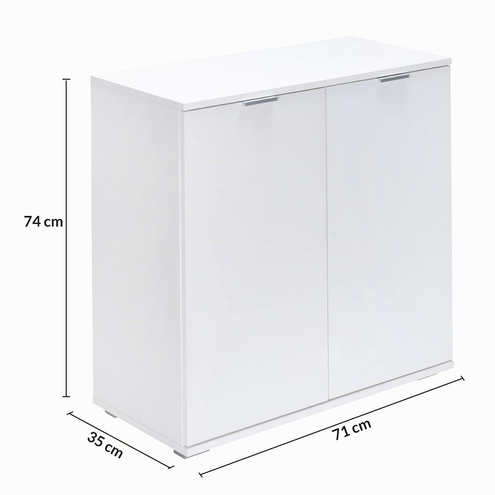Casaria® Cassettiera Alba 2 Ante con Ripiani 71x74x35cm Comò Armadietto Ufficio Mobiletto Bianco