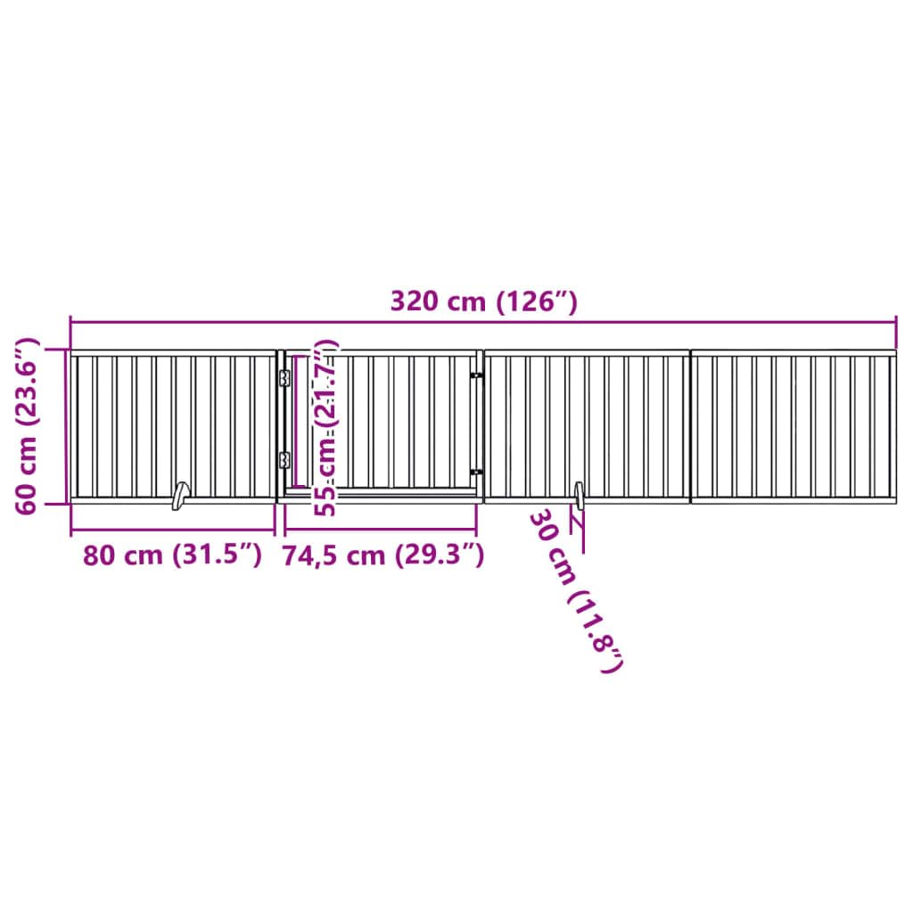 vidaXL Cancelletto per cani con porta pieghevole 4 pannelli marrone 320 cm in legno di pioppo
