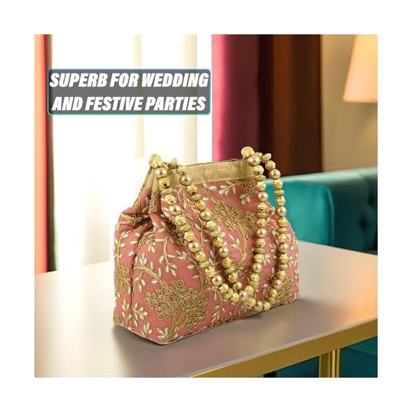 Kuber Industries Polyester Embroidered Potli Batwa Pouch Bag for Women (Peach)-CTKTC043736 - Image 6