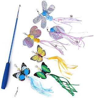 WeFine Cat Feather Toys Kitten Toys, 7 Pcs Cat Interactive Toys with Retractable Cat Teaser Wand and Refills