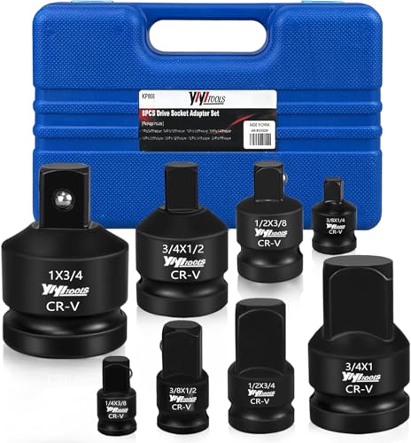 Image of YIYITOOLS 8Pcs Impact Socket Adapter and Reducer Set, 1 /4 inch-3 /8 inch-1 /2 inch-3 /4 inch SAE Socket Adapter, Impact Adapter Set, Cr-V Steel