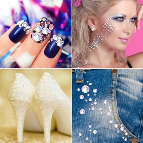 Image of Jollin Glue Fix Crystal Flatback Rhinestones Glass Diamantes Gems for Crafting Nail Art Crafts Decorations Clothes Shoes 2.0mm (ss6 2880pcs, Pink AB)