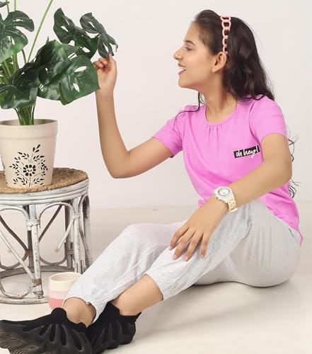 Image of KYDA KIDS Girls White T-Shirt 100% Cotton Antibacterial | Half Sleeve Round Neck | Plain White School Uniform T-Shirt | Soft Breathable Summer Wear Kids