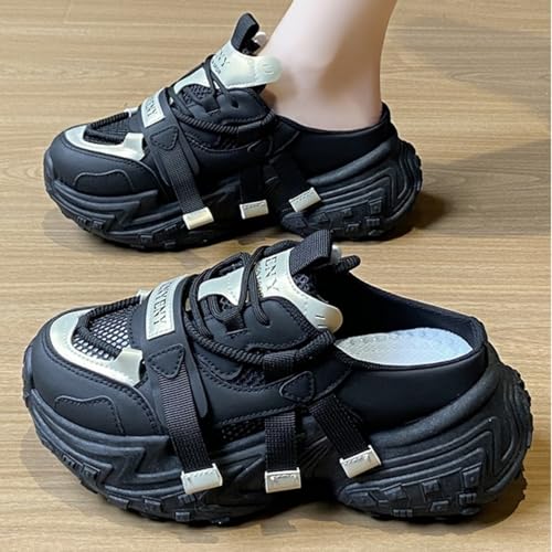 Womens Fashion Lace Up Chunky Platform Backless Sneakers Wear Resistant Low Top Retro Spring Summer Casual Walking Shoes3