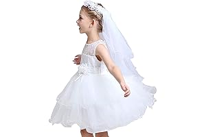 Flower Girls Veils for Kids with White Pearl Center Floral Crown