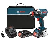 Bosch IDH182-02 Cordless Impact Driver - 18-Volt Lithium Ion Brushless Tool Kit with (2) 2.0Ah Lithium Ion Batteries, Charger and Carrying Case