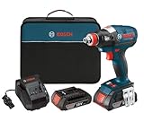 Bosch IDH182-02 Cordless Impact Driver - 18-Volt Lithium Ion Brushless Tool Kit with (2) 2.0Ah Lithium Ion Batteries, Charger and Carrying Case , Blue